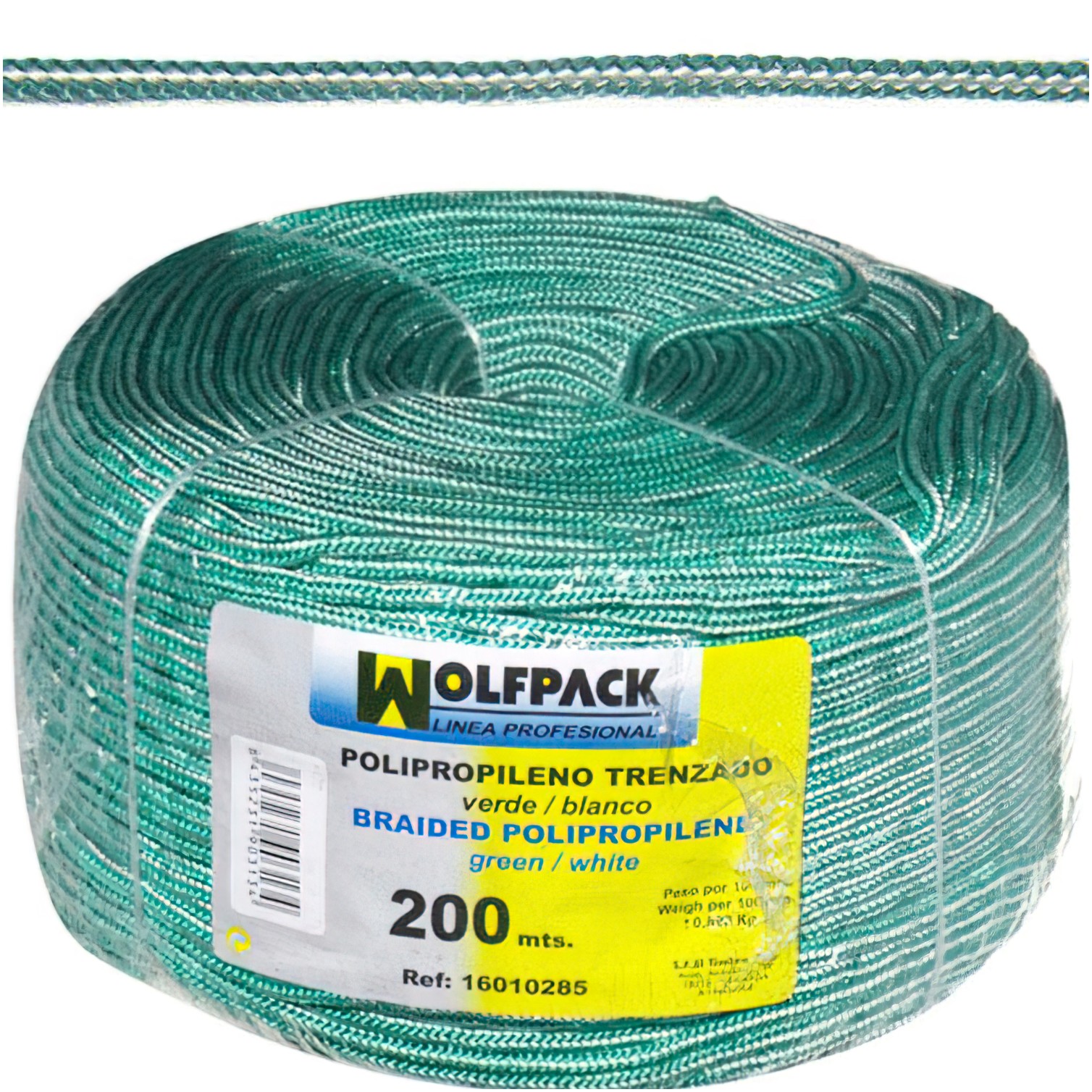 Cuerda Trenzada Polipropileno Blanca / Verde (Bobina 200 m.)