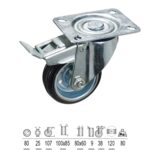Rueda Industrial Goma Negra Placa con freno 80 mm. [+2 variaciones de diametro mm Disponibles]