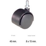 Rueda Domestica Nylon Negro Espiga M8x40 mm.