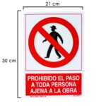 Cartel Prohibido Paso Persona Ajena Obra 21 x 30 (Alt) cm.