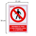 Cartel Prohibido el Paso Persona Ajena Empresa 21x 30 (Alt.) cm.