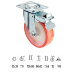 Rueda Industrial Poliuretano Placa con freno 80 mm. [+3 variaciones de diametro mm Disponibles]
