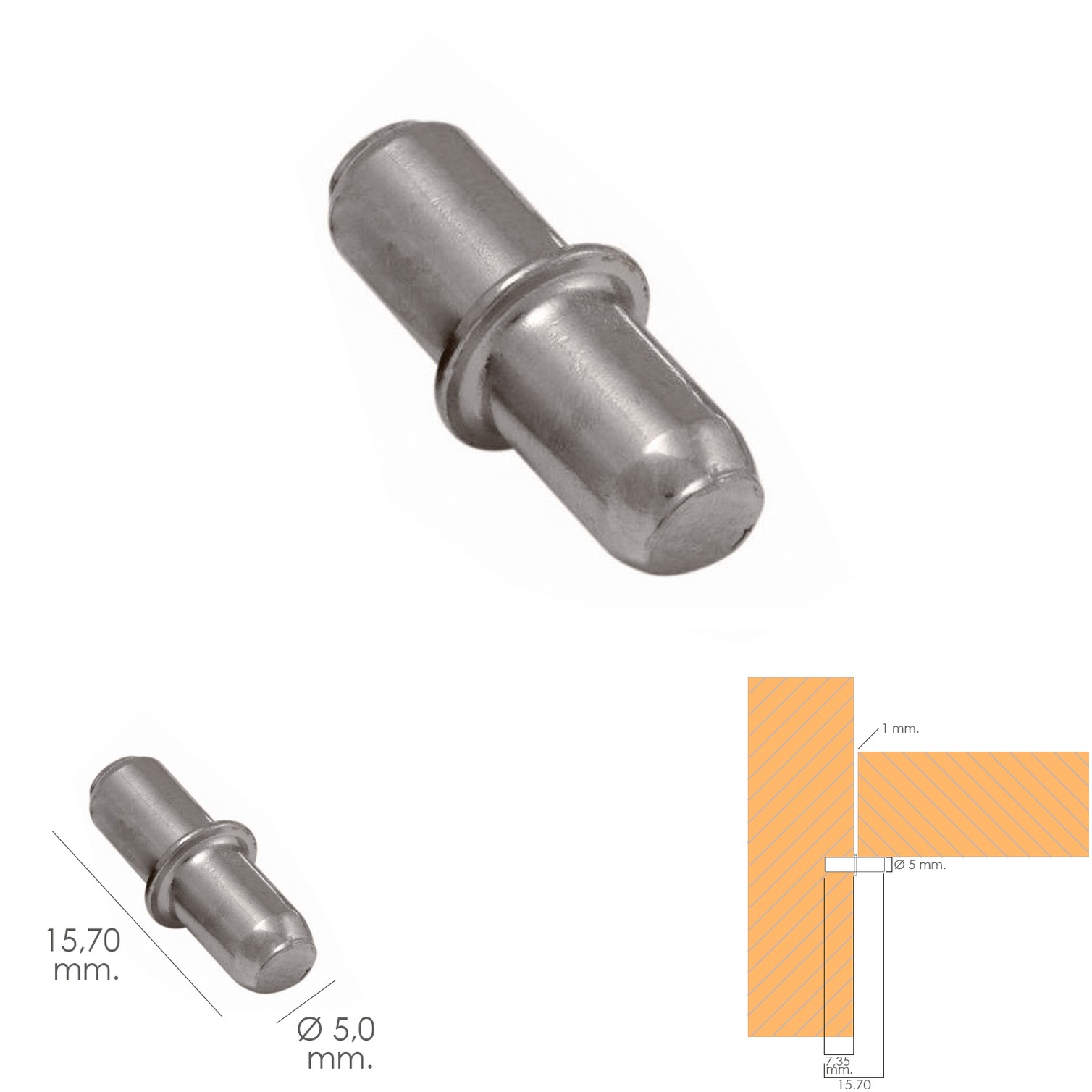 Soporte de Metalico Con Anclaje 5 Ø mm. Para Estanterias / Estantes (Caja 100 Unidades)