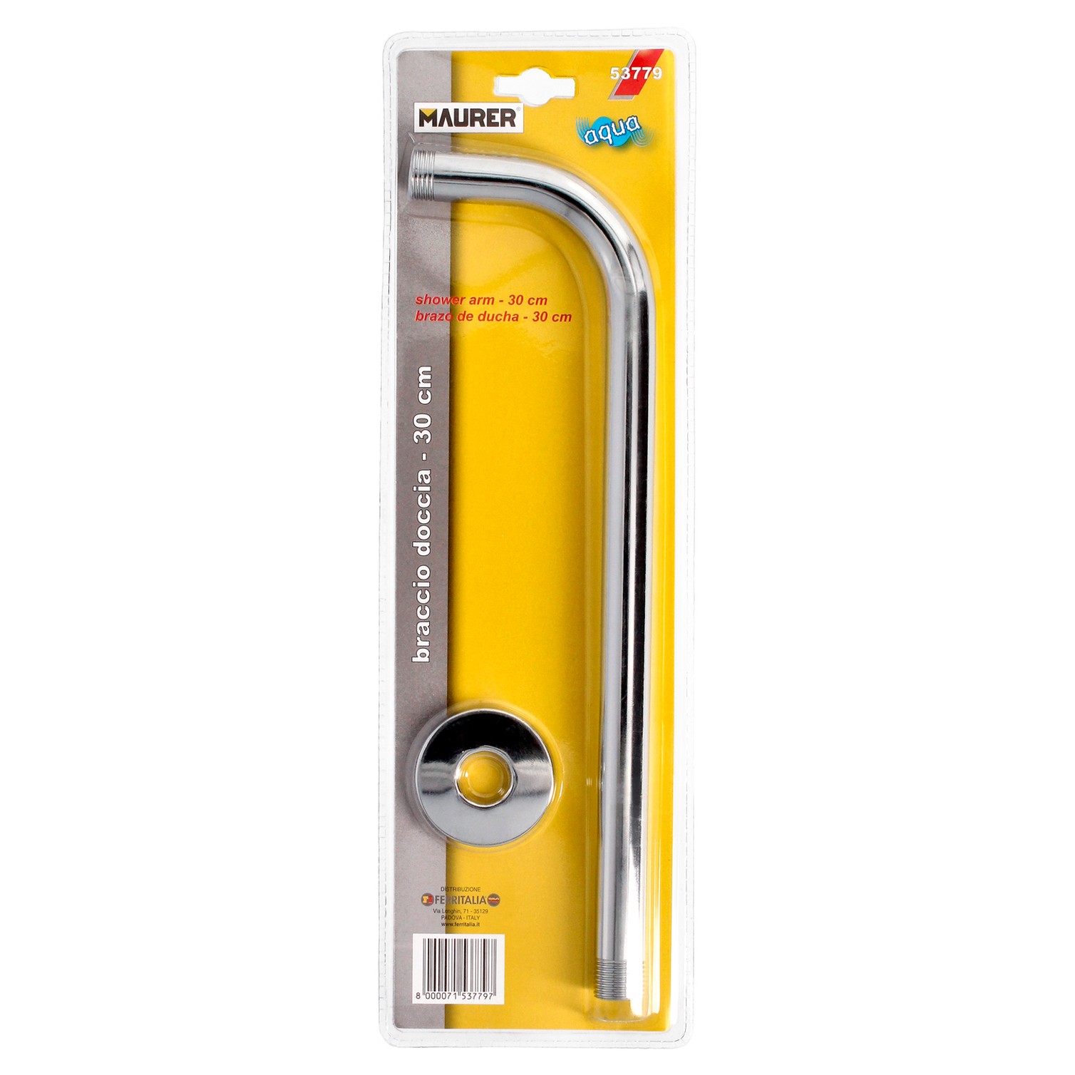 Brazo Ducha Laton 1/2" x 37+7 cm. Angulo recto.