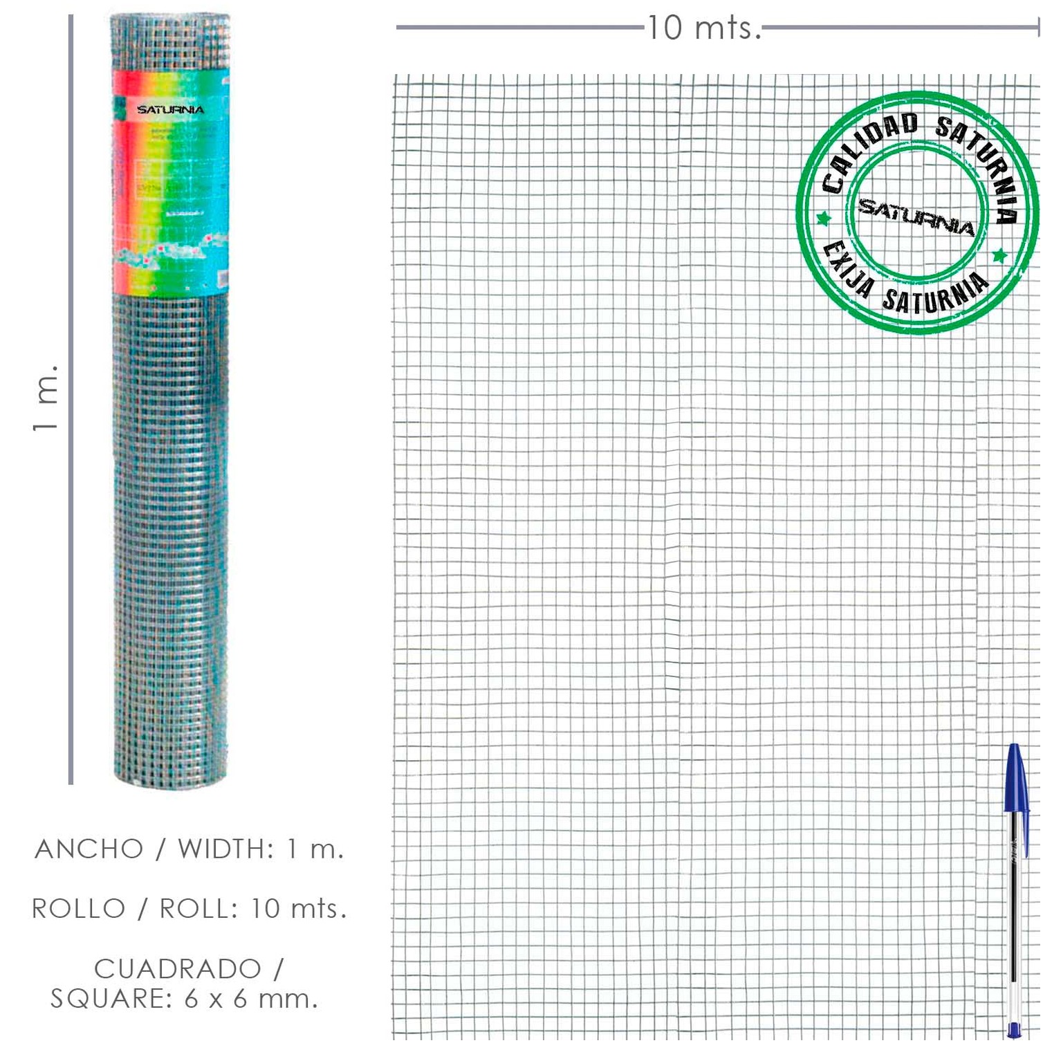 Malla Electrosoldada Galvanizada 6x6 / 100 cm. rollo 10 Metros Uso Domestico