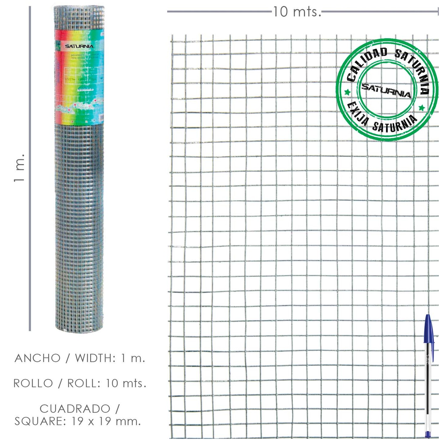 Malla Electrosoldada Galvanizada 19x19 / 100 cm. rollo 10 Metros Uso Domestico