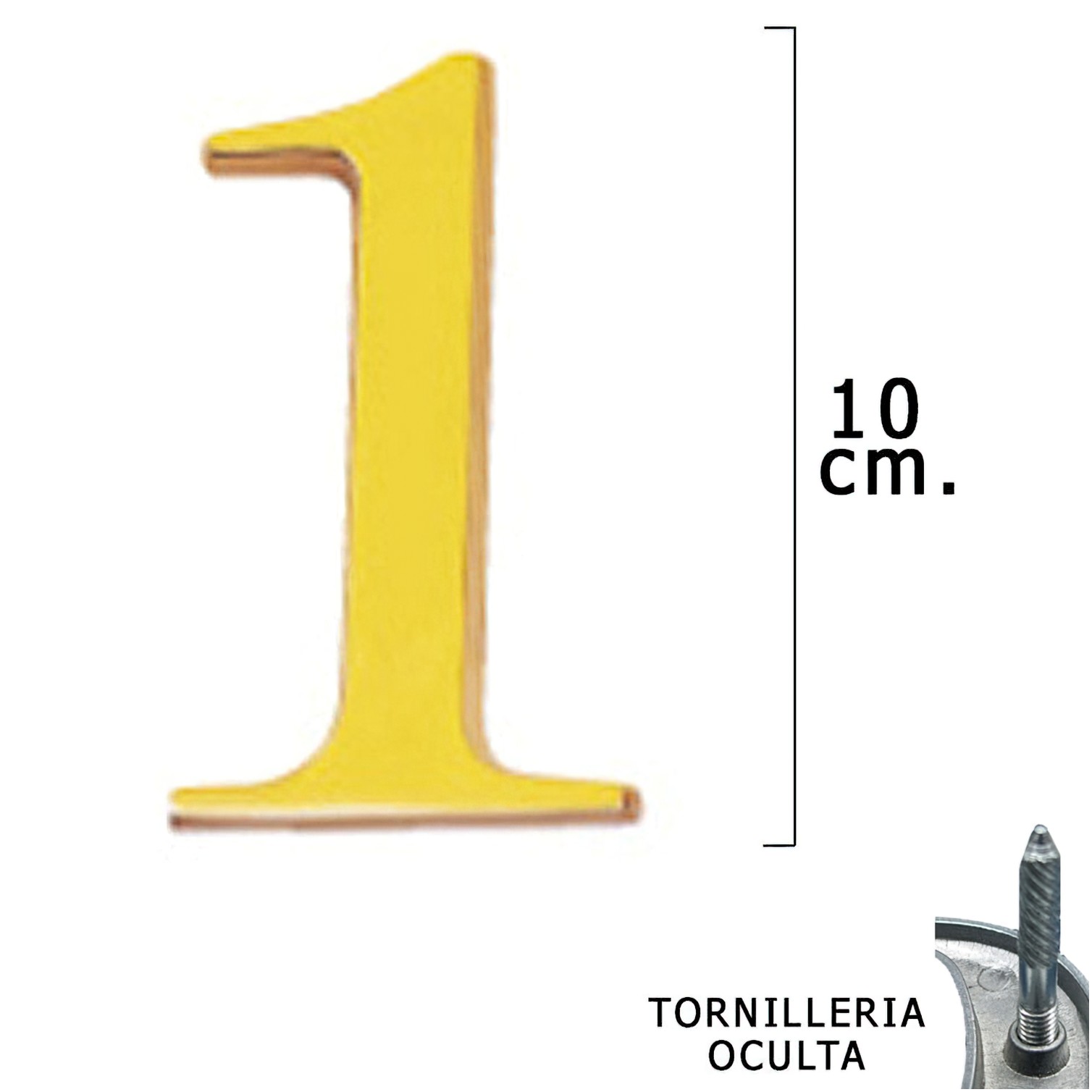 Numero Latón "1" 10 cm. con Tornilleria Oculta (Blister 1 Pieza)