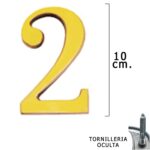 Numero Latón "2" 10 cm. con Tornilleria Oculta (Blister 1 Pieza)
