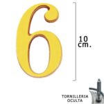 Numero Latón "6" 10 cm. con Tornilleria Oculta (Blister 1 Pieza)