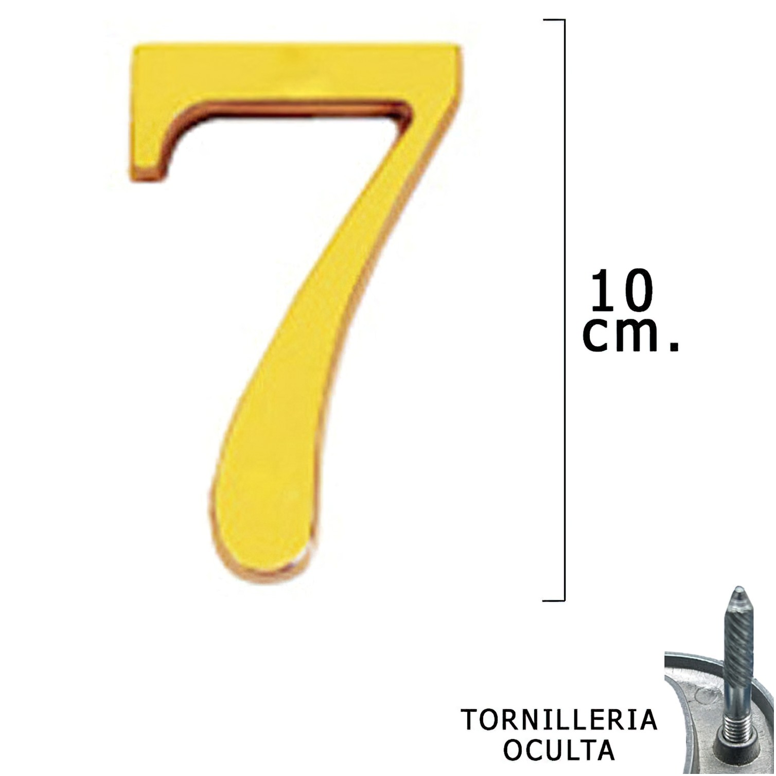 Numero Latón "7" 10 cm. con Tornilleria Oculta (Blister 1 Pieza)
