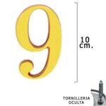 Numero Latón "9" 10 cm. con Tornilleria Oculta (Blister 1 Pieza)