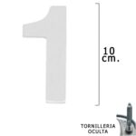Numero Metal "1" Plateado Mate 10 cm. con Tornilleria Oculta (Blister 1 Pieza)