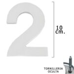 Numero Metal "2" Plateado Mate 10 cm. con Tornilleria Oculta (Blister 1 Pieza)