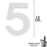 Numero Metal "5" Plateado Mate 10 cm. con Tornilleria Oculta (Blister 1 Pieza)