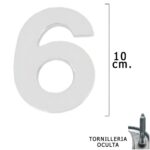 Numero Metal "6" Plateado Mate 10 cm. con Tornilleria Oculta (Blister 1 Pieza)