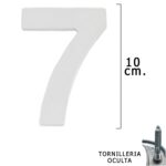 Numero Metal "7" Plateado Mate 10 cm. con Tornilleria Oculta (Blister 1 Pieza)