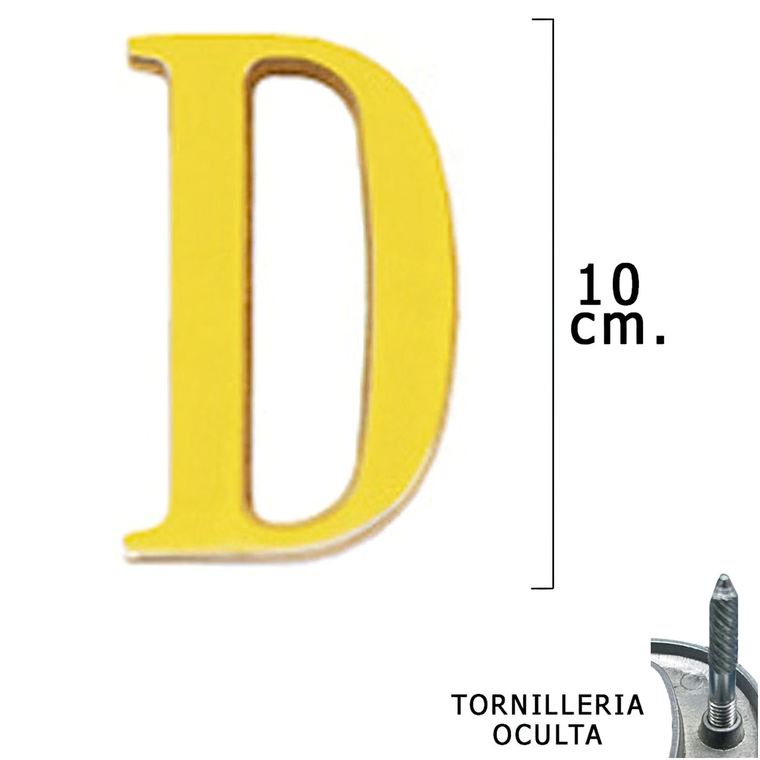 Letra Latón "D" 10 cm. con Tornilleria Oculta (Blister 1 Pieza)