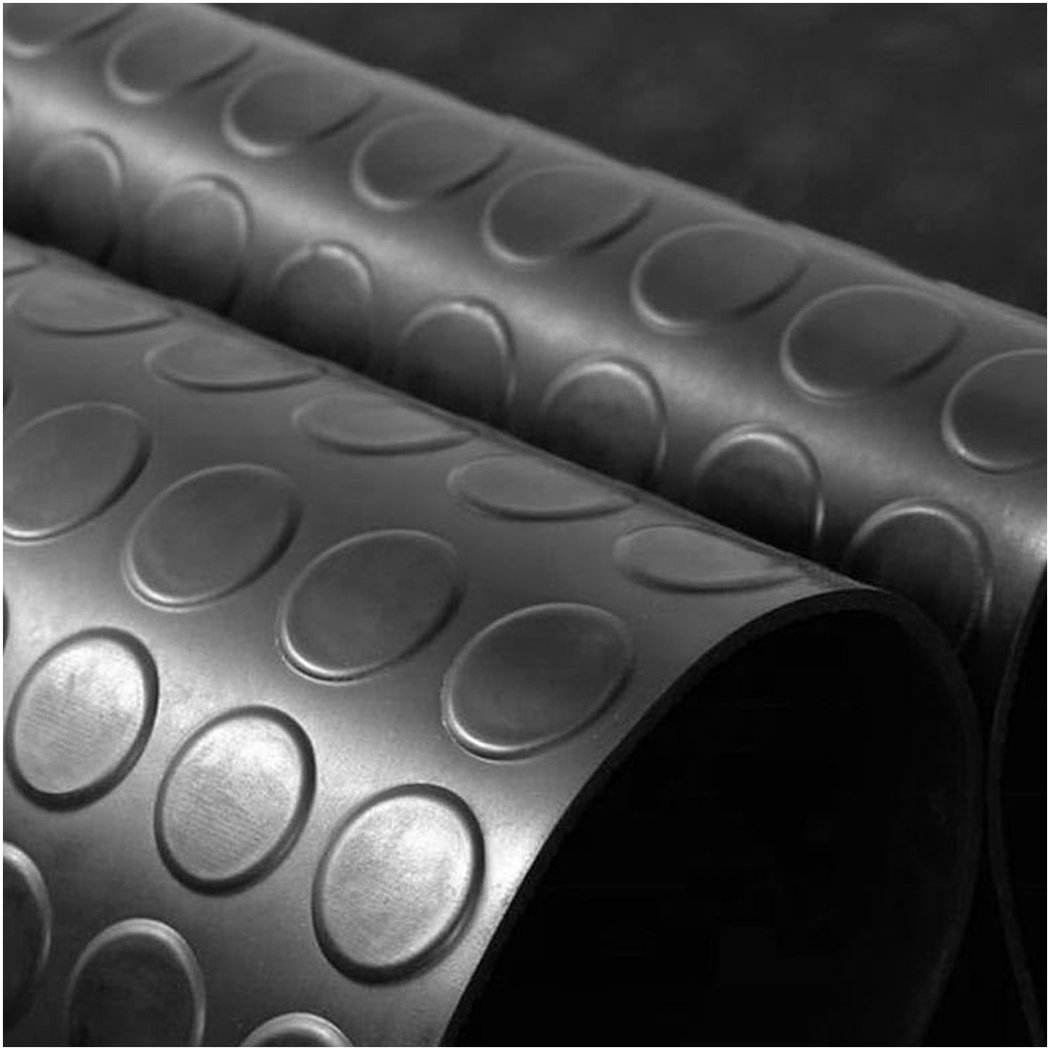 Suelo Goma Circulos 1,20x10 Metros 3 mm. de Grosor Color Negro. Uso Domestico