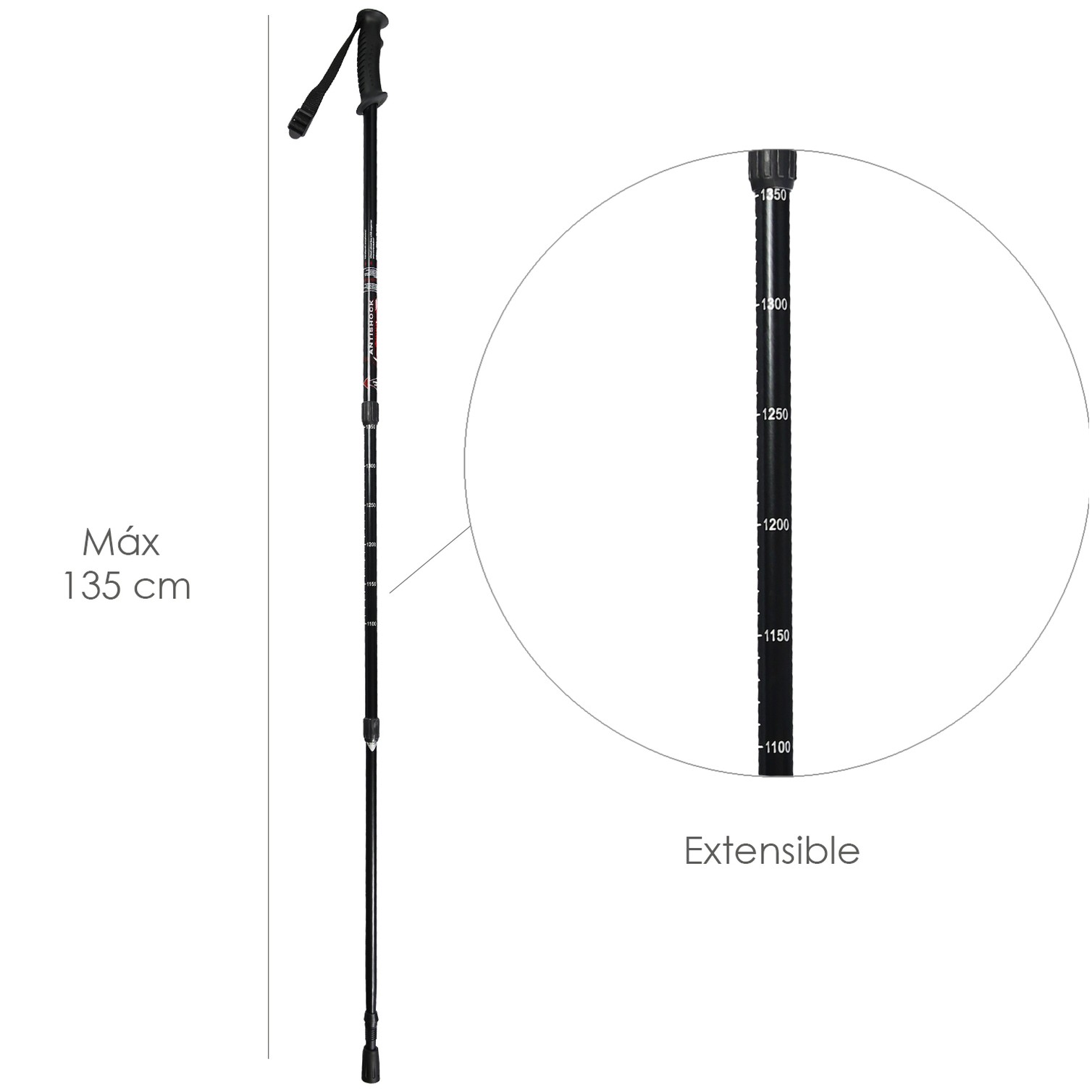 Baston Bordon Caminar Extensible 0,65-1,35 metros Negro