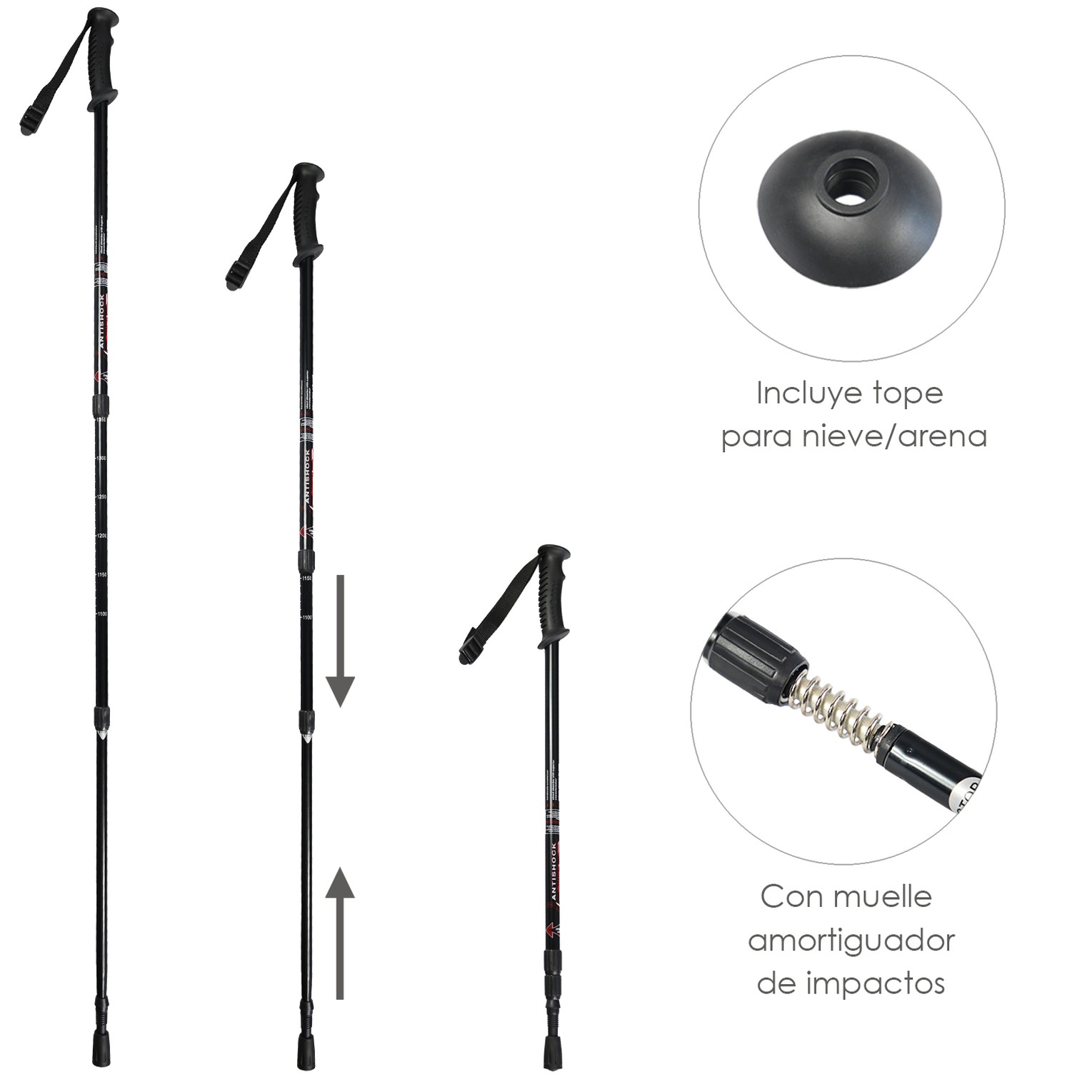 Baston Bordon Caminar Extensible 0,65-1,35 metros Negro