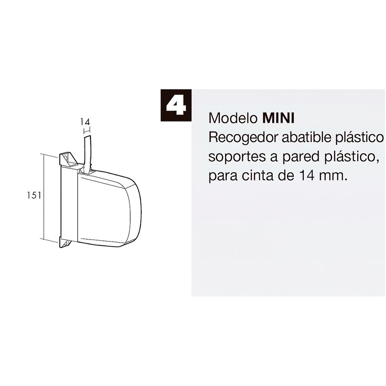 Recogedor Persiana Mini 6 Metros Abatible Cinta 14 mm.