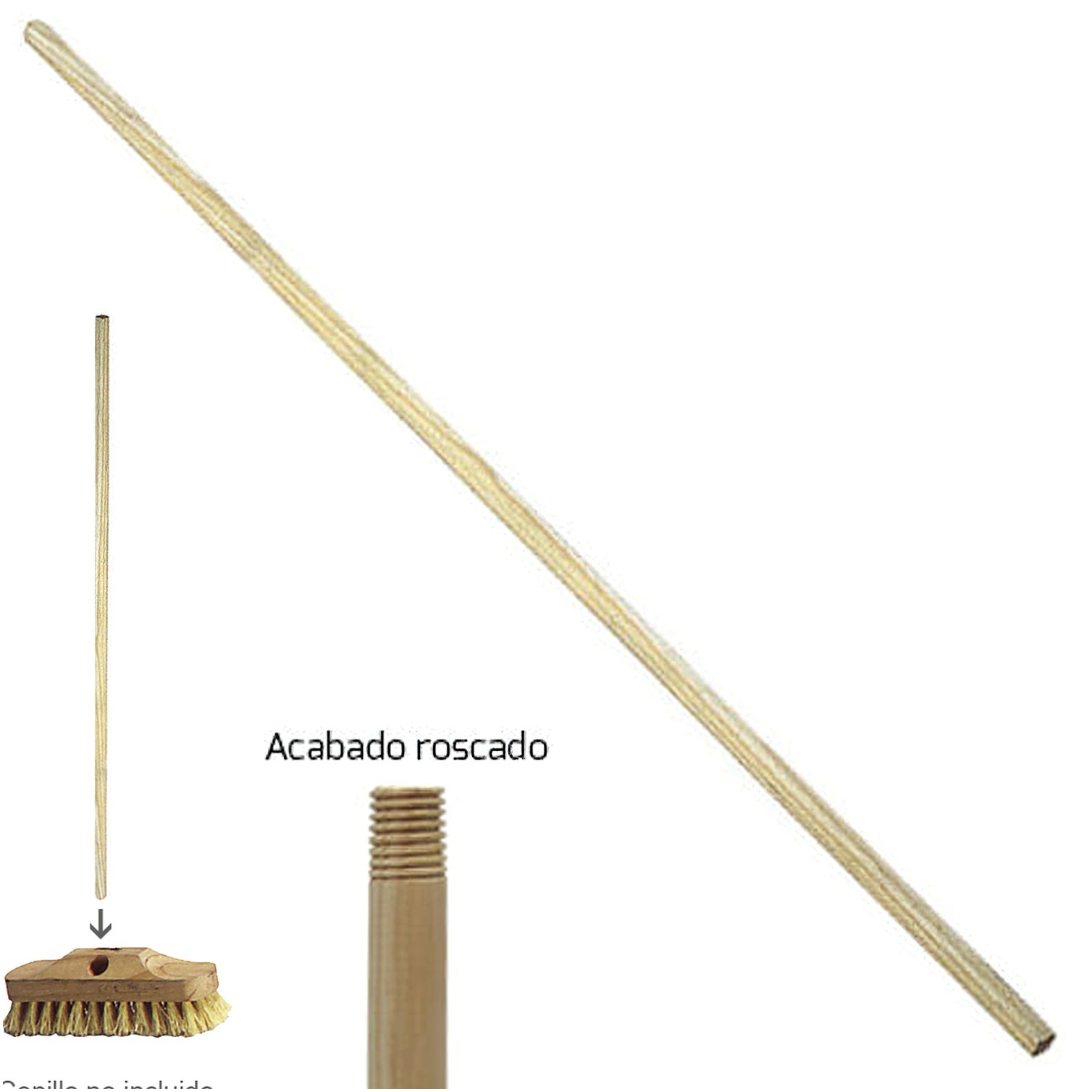 Mango Madera Roscado 1150x22 mm. Cepillo Raices