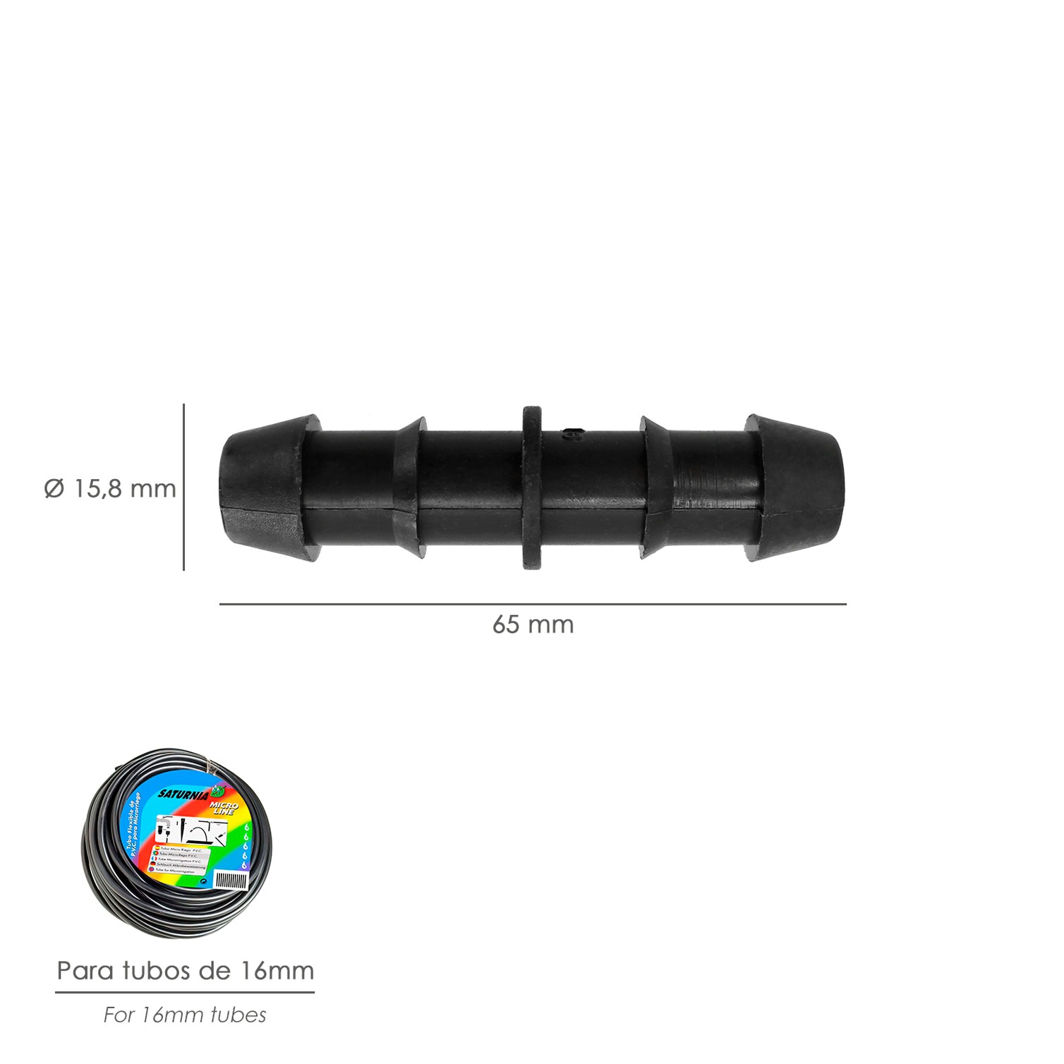 Enlace Simple Para Tuberias Goteo Ø 16 mm. (Bolsa 100 Piezas) Riego Por Goteo, Microaspersión, Riego Por Nebulizacion