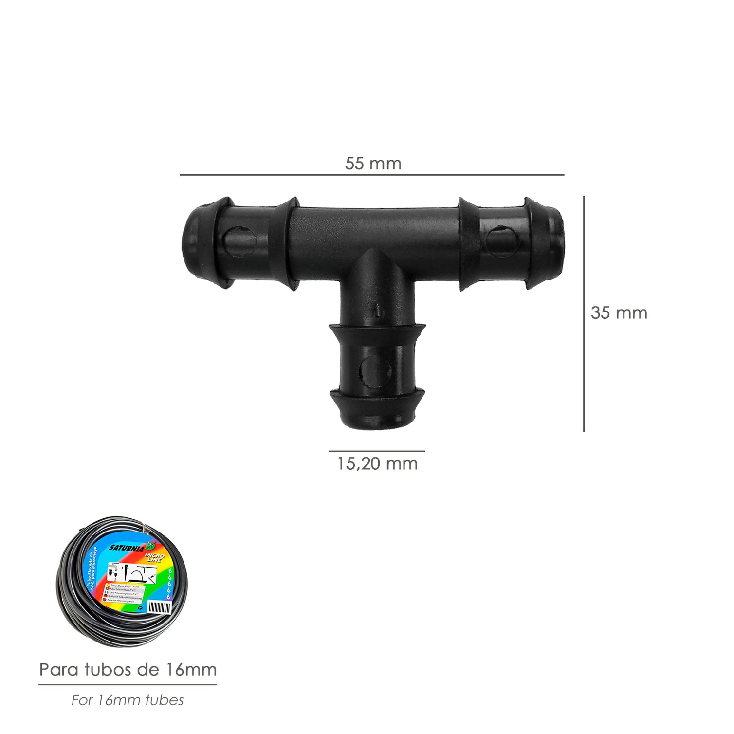 Te Simple Para Tuberias Goteo Ø 16 mm. (Bolsa 100 Piezas) Riego Por Goteo, Microaspersión, Riego Por Nebulizacion