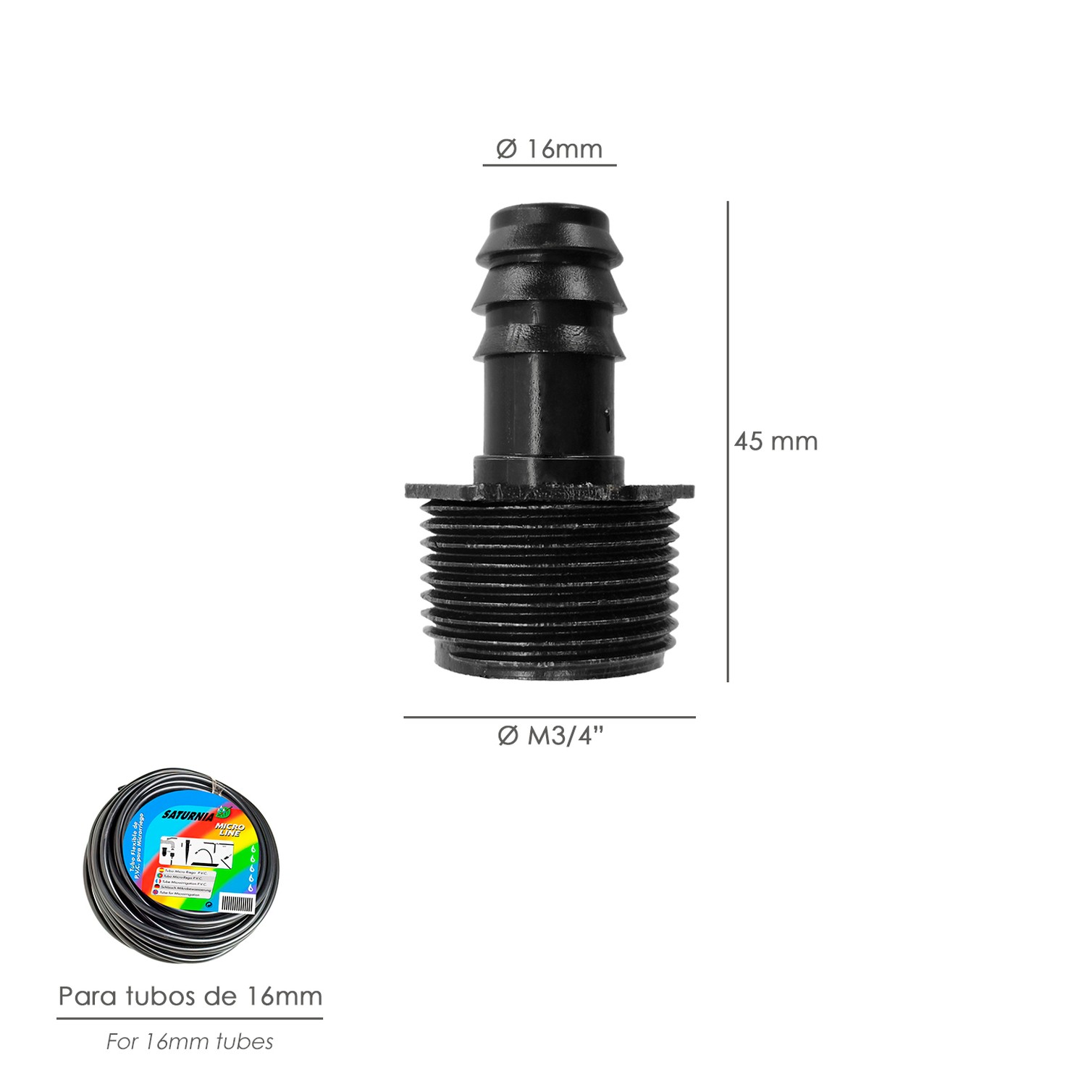 Union Rosca Macho 3/4" A Toma Para Tuberias Goteo Ø 16 mm. (Bolsa 100 uds) Riego Por Goteo, Microaspersión, Riego Nebulizacion
