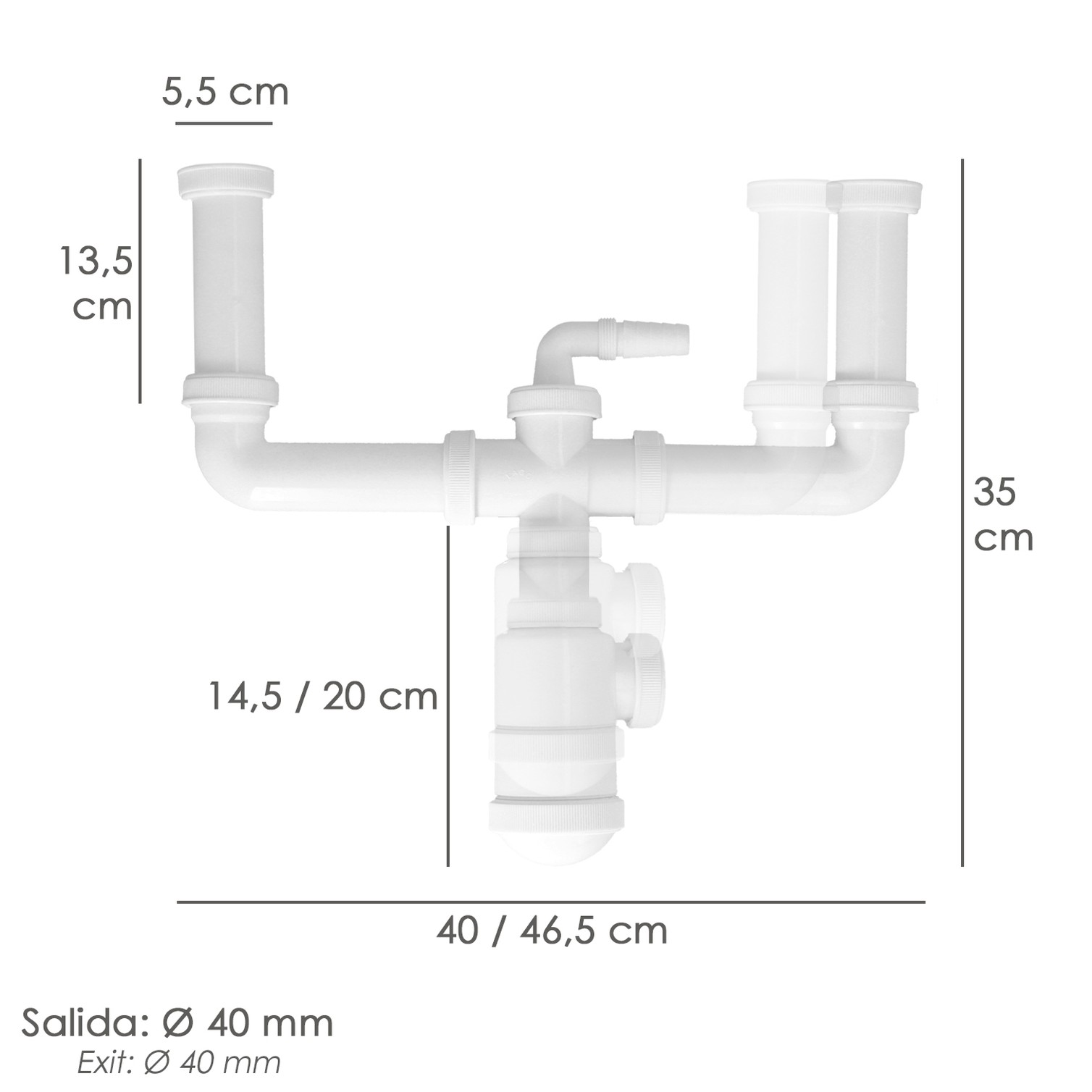 Sifon Doble Extensible Con Botella Salida 1 1/2" Salida Ø 40 mm.