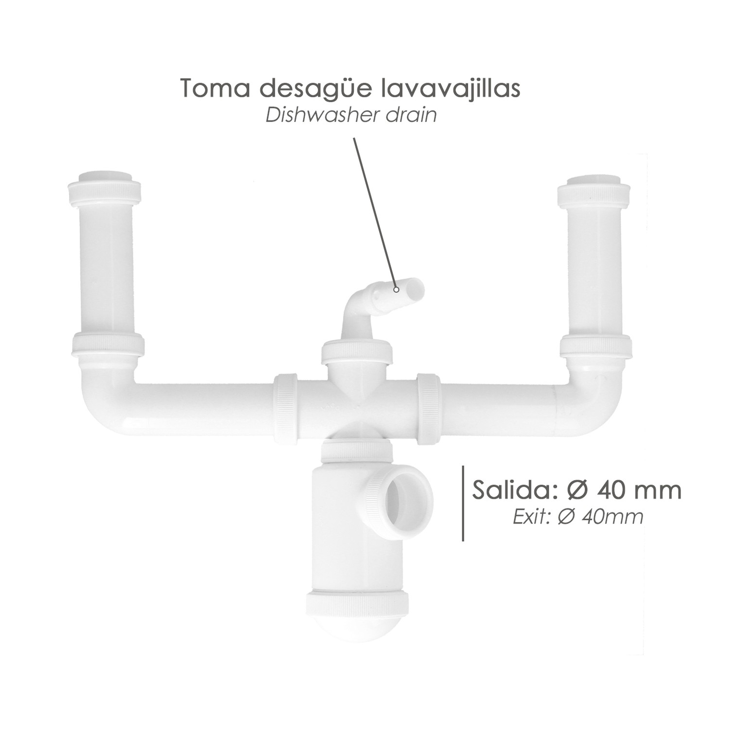 Sifon Doble Extensible Con Botella Salida 1 1/2" Salida Ø 40 mm.