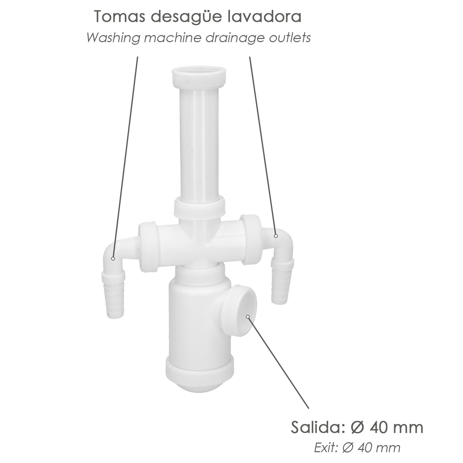 Sifon Botella Extensible 1 1/2" Salida Ø 40mm 2 Tomas Lavadora