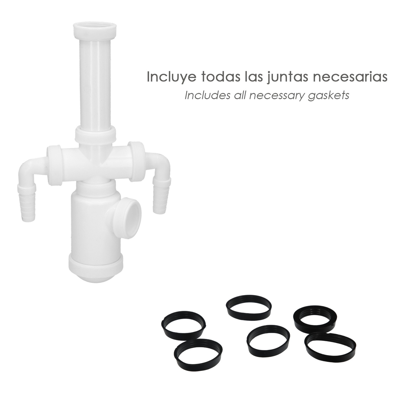 Sifon Botella Extensible 1 1/2" Salida Ø 40mm 2 Tomas Lavadora