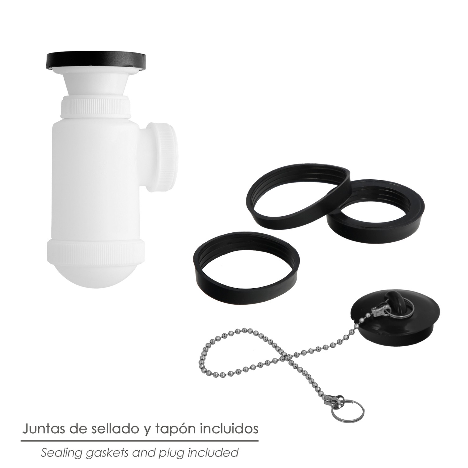 Sifon Botella Extensible 1 1/2 Con Válvula y Tapón