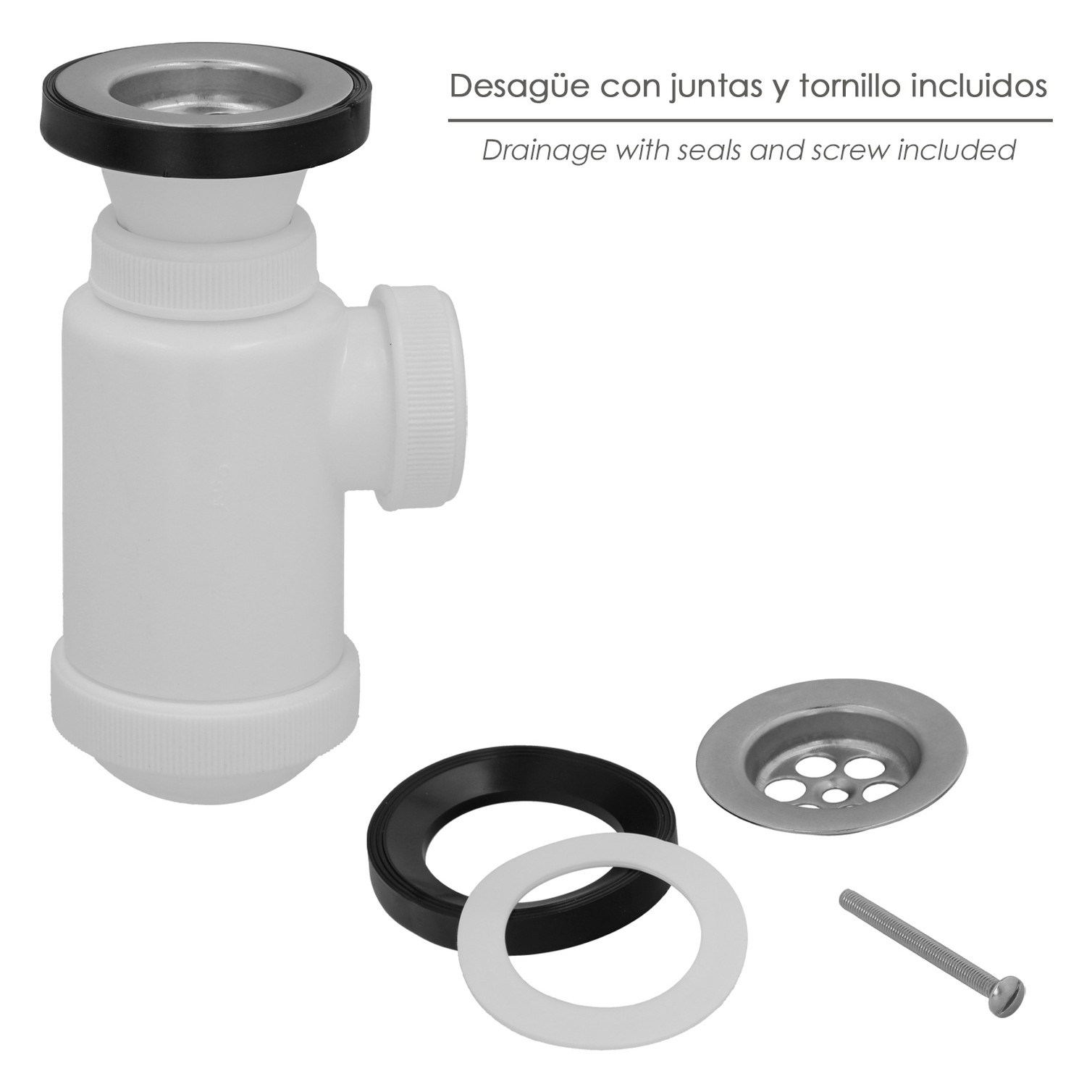 Sifon Botella Extensible 1 1/2 Con Válvula y Tapón