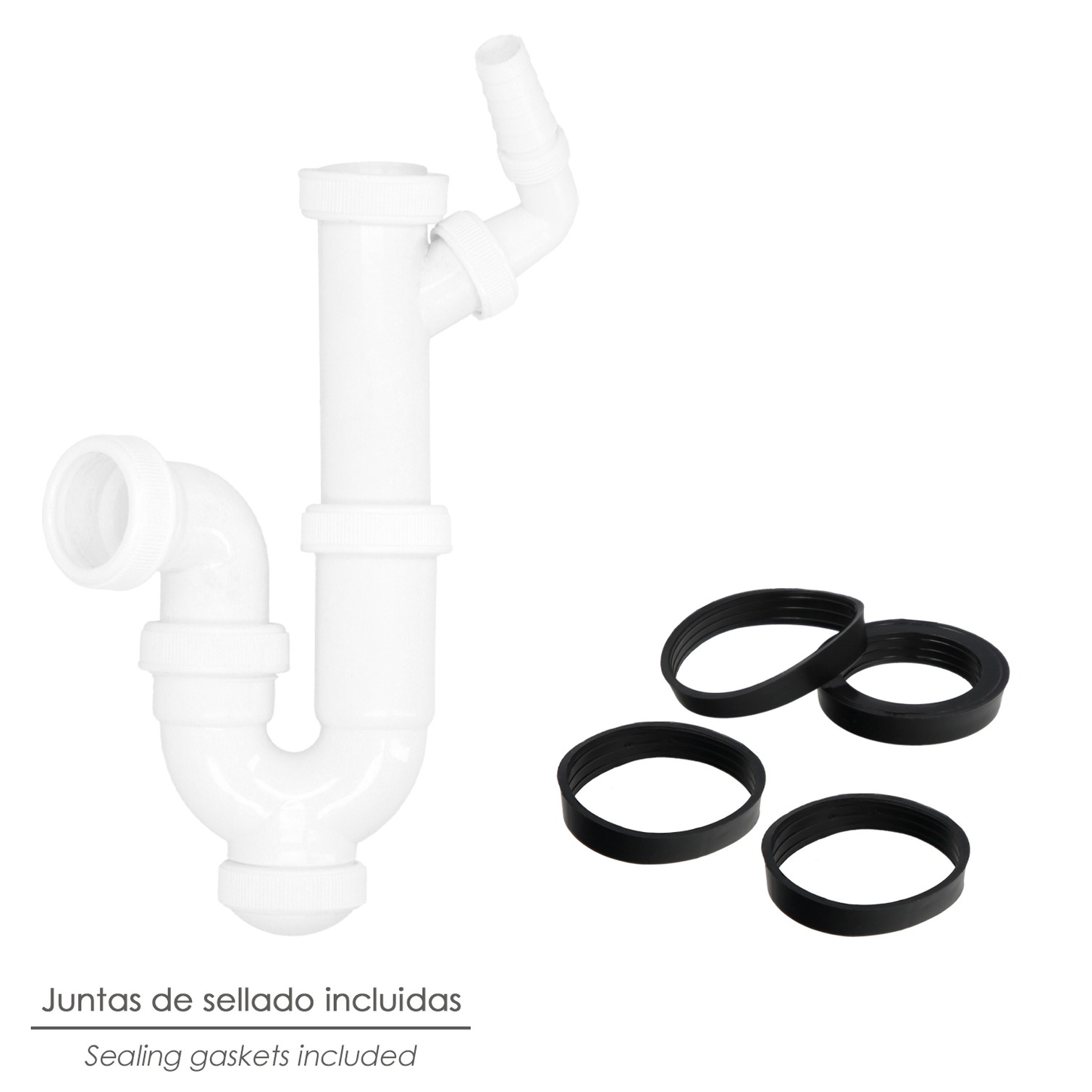 Sifon Curvo Extensible Con Toma Lavadora 1 1/2" Ø 40 Mm.
