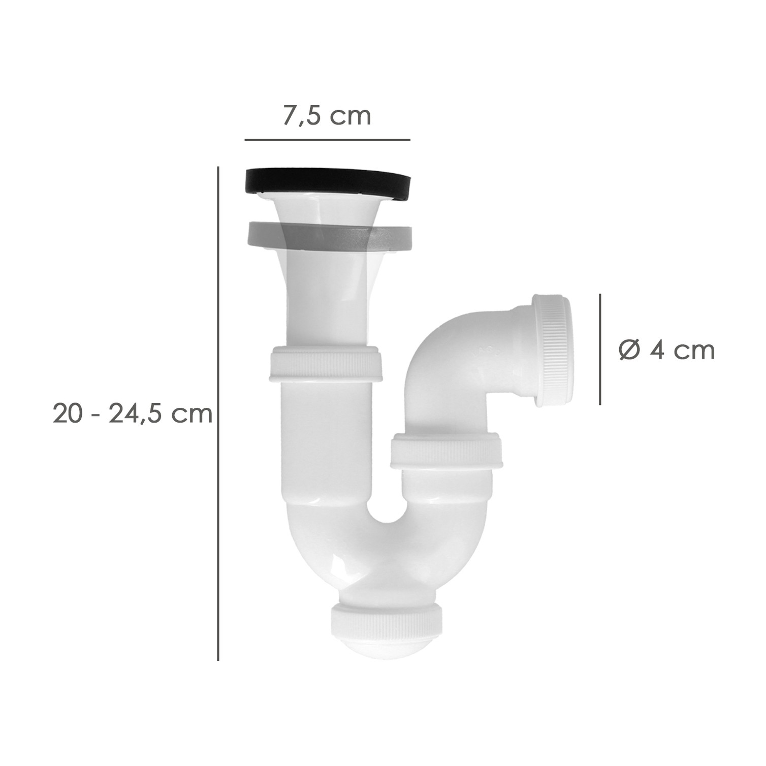 Sifon Curvo Extensible Con Valvula y Tapon 1 1/2" Ø 40 Mm