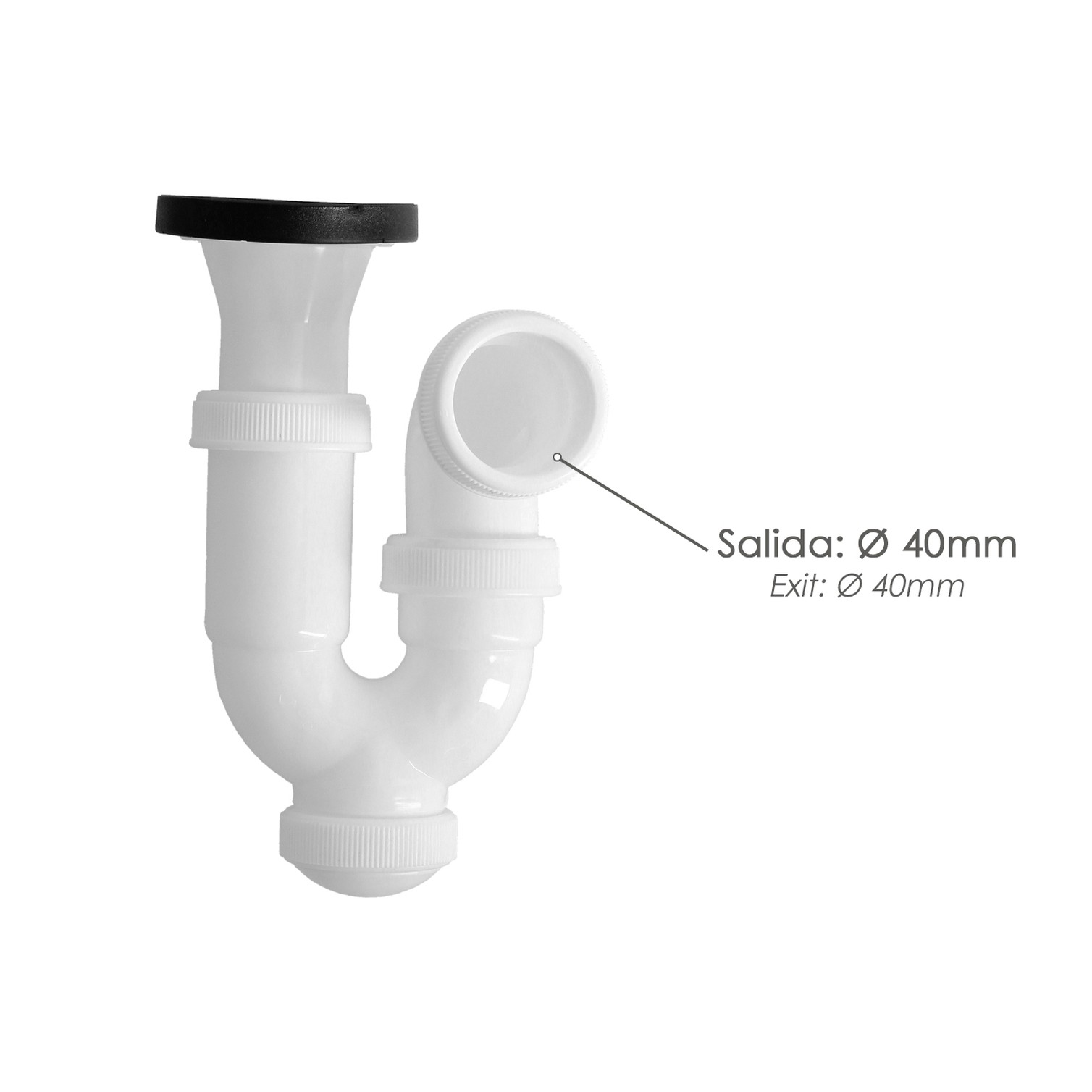 Sifon Curvo Extensible Con Valvula y Tapon 1 1/2" Ø 40 Mm