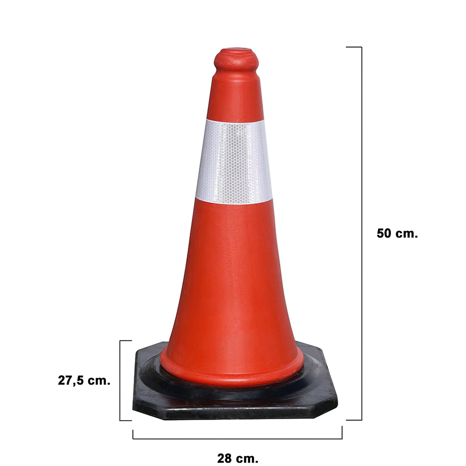 Cono Señalizacion Base Goma 50 cm. Reflectante Uso Domestico