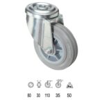 Rueda Industrial Goma Gris Pasante 80mm [+2 variaciones de diametro mm Disponibles]