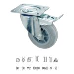 Rueda Industrial Goma Gris Placa con freno 80mm [+2 variaciones de diametro mm Disponibles]