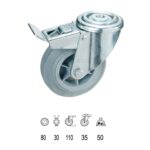 Rueda Industrial Goma Gris Pasante con freno 80mm [+2 variaciones de diametro mm Disponibles]