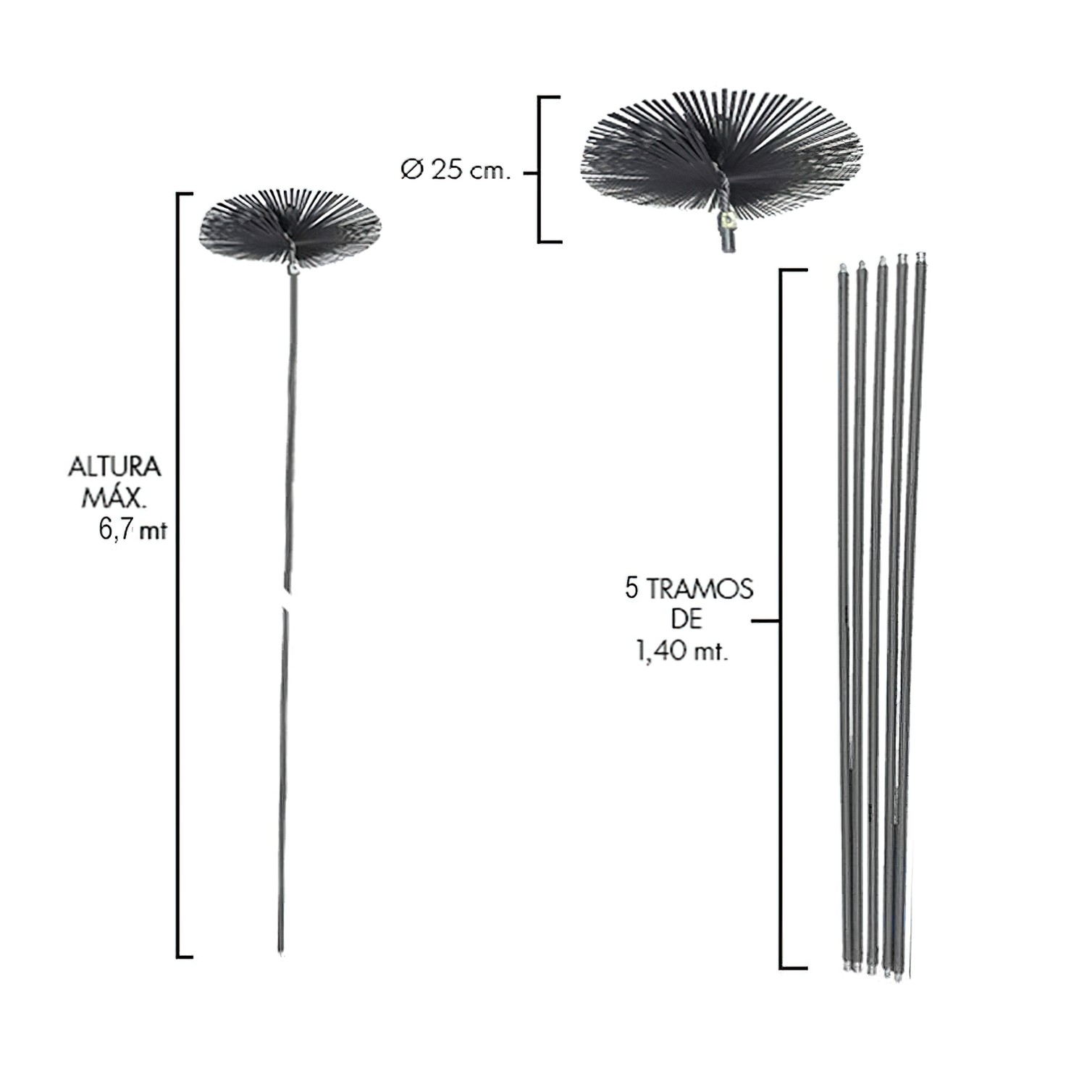 Deshollinador Cepillo Kit Chimeneas 6,7 metros x 250 mm. Diámetro.