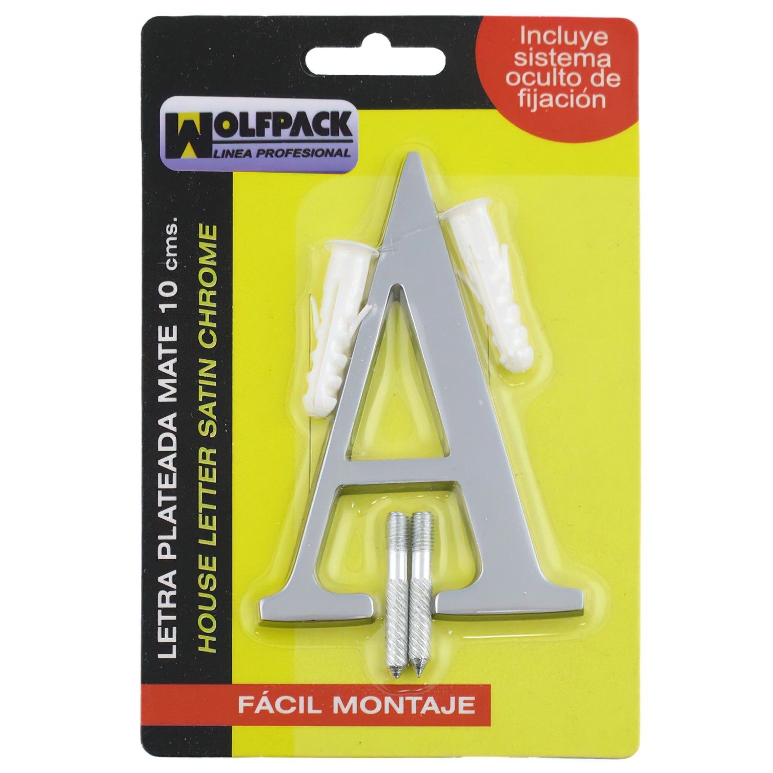 Letra Metal "A" Plateada Mate 10 cm. con Tornilleria Oculta (Blister 1 Pieza)