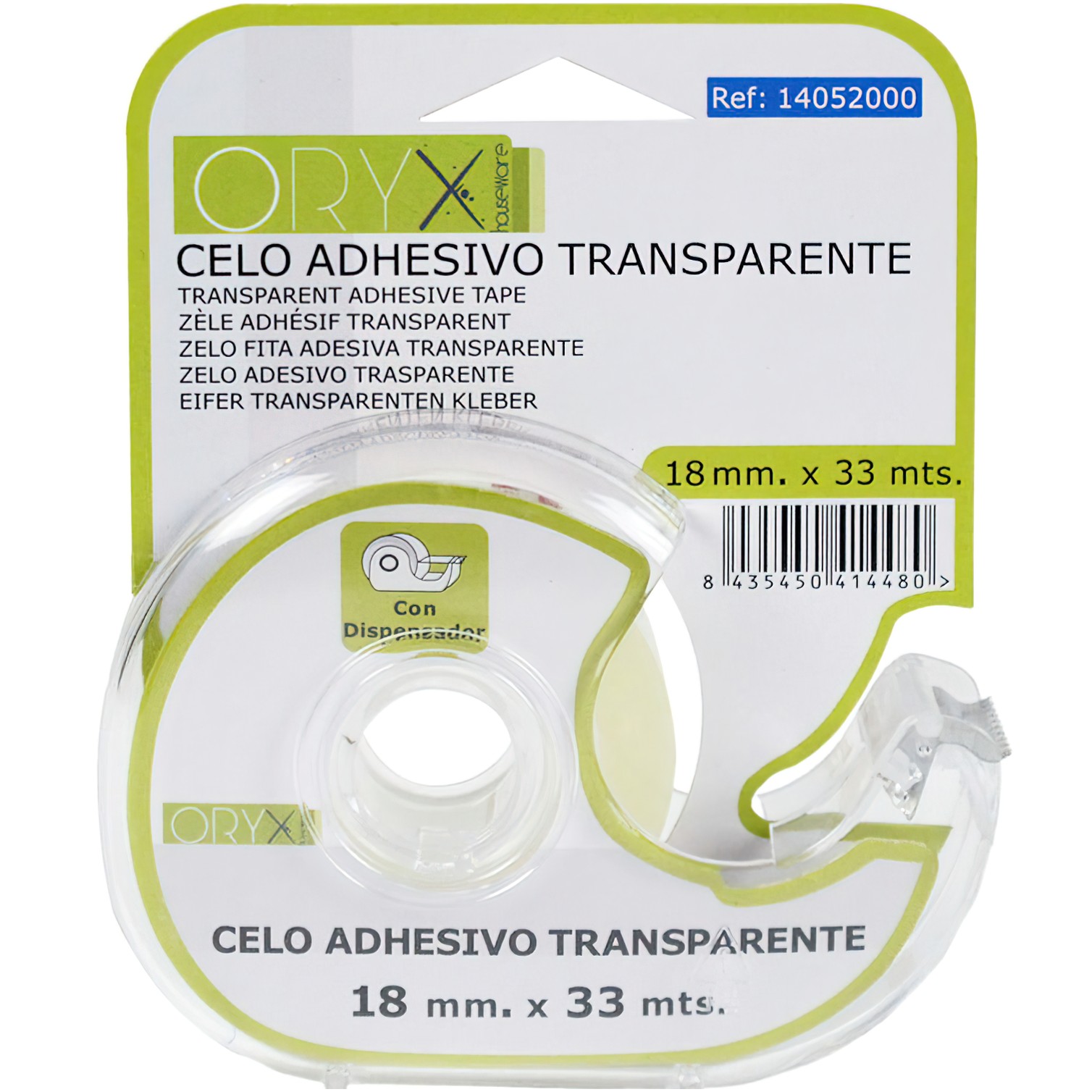 Cinta Celo Adhesivo Transparente 18 mm. x 33 Mts. Con Dispensador.
