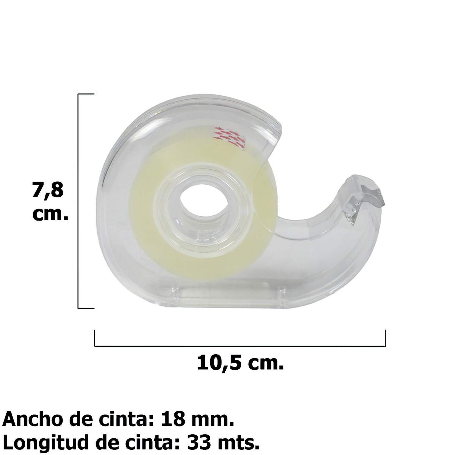 Cinta Celo Adhesivo Transparente 18 mm. x 33 Mts. Con Dispensador.