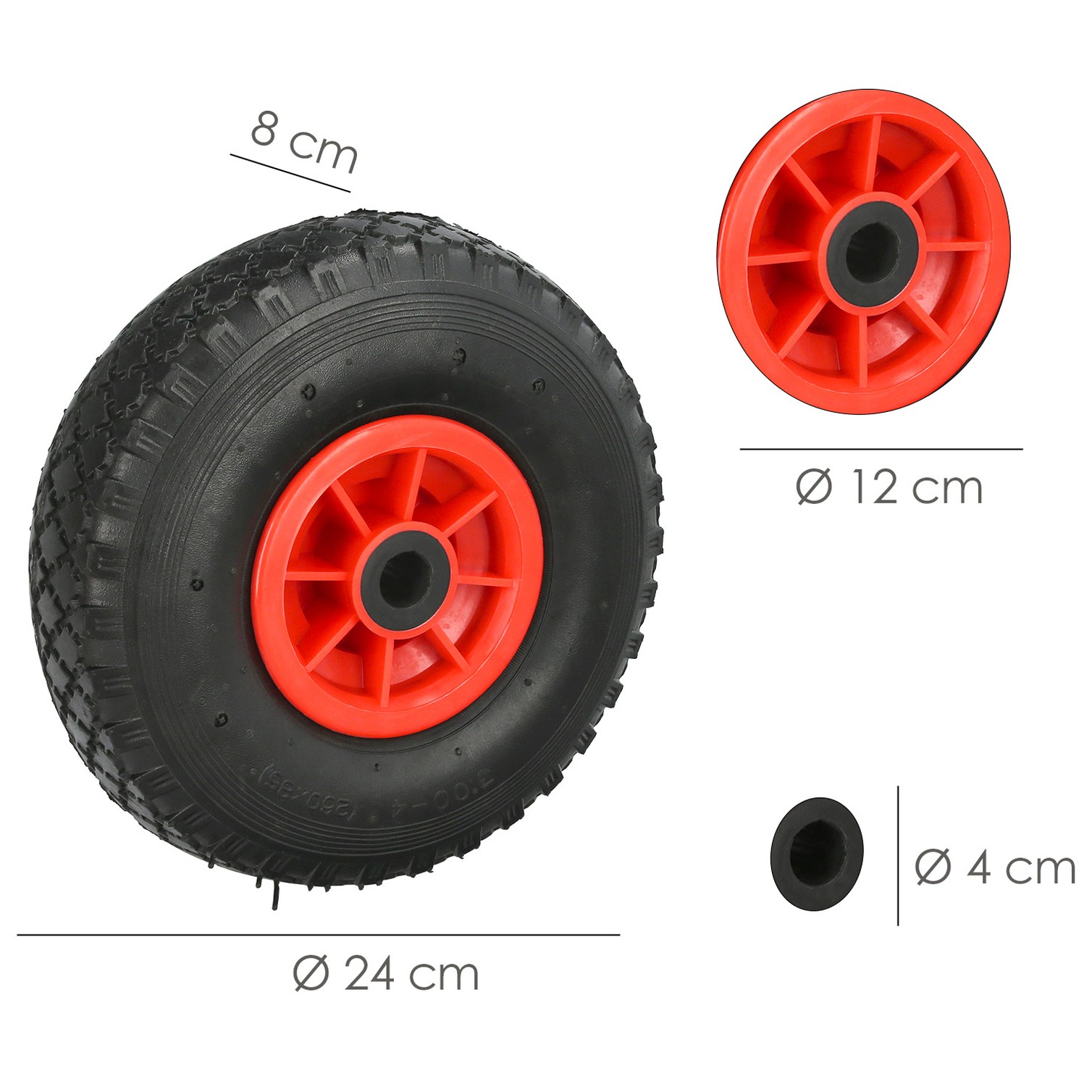 Rueda Carretilla Almacen / Sacos Neumática llanta plástico 20 mm.