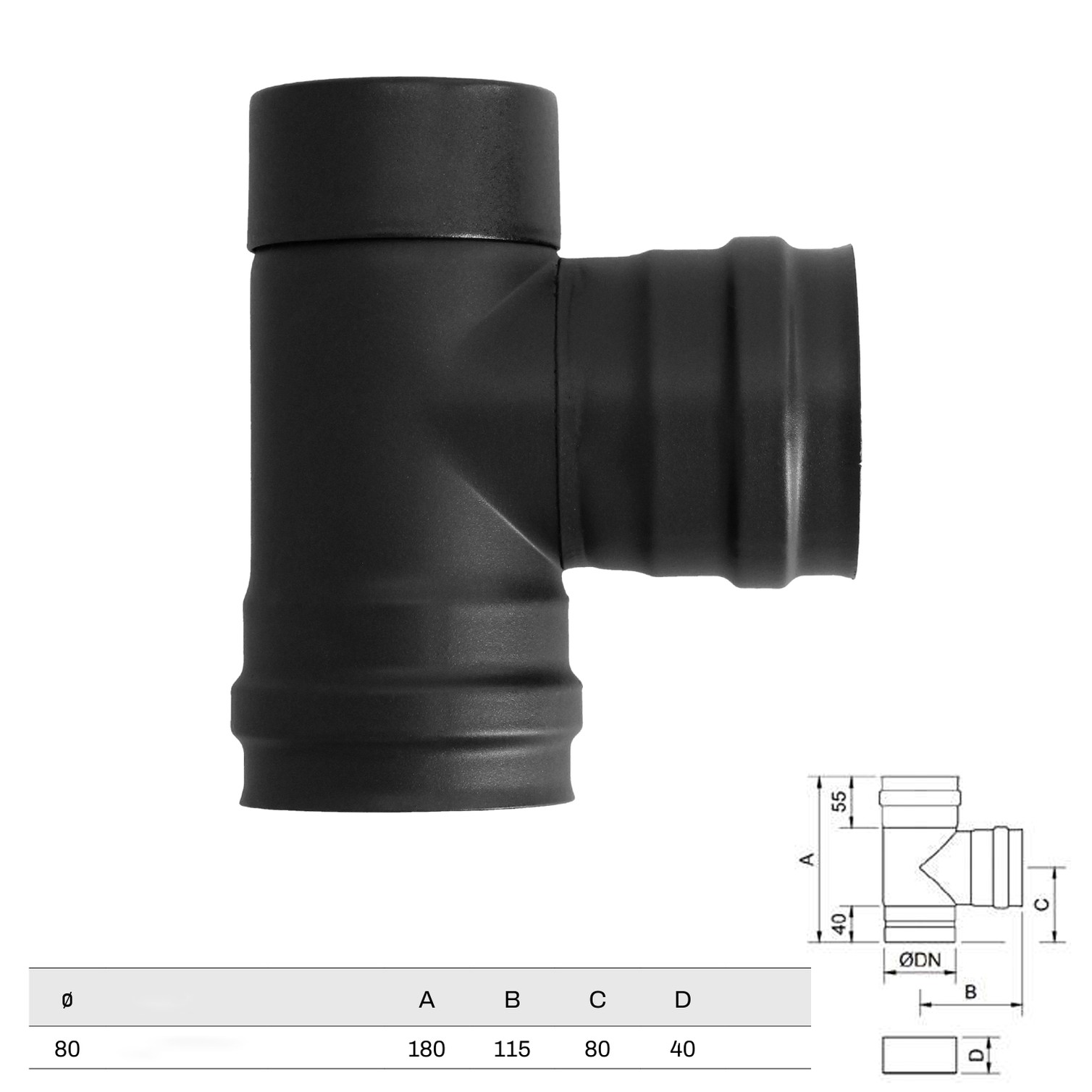 Te con Tapa Estufa Pellet Vitrificado Ø80 Mm 90°