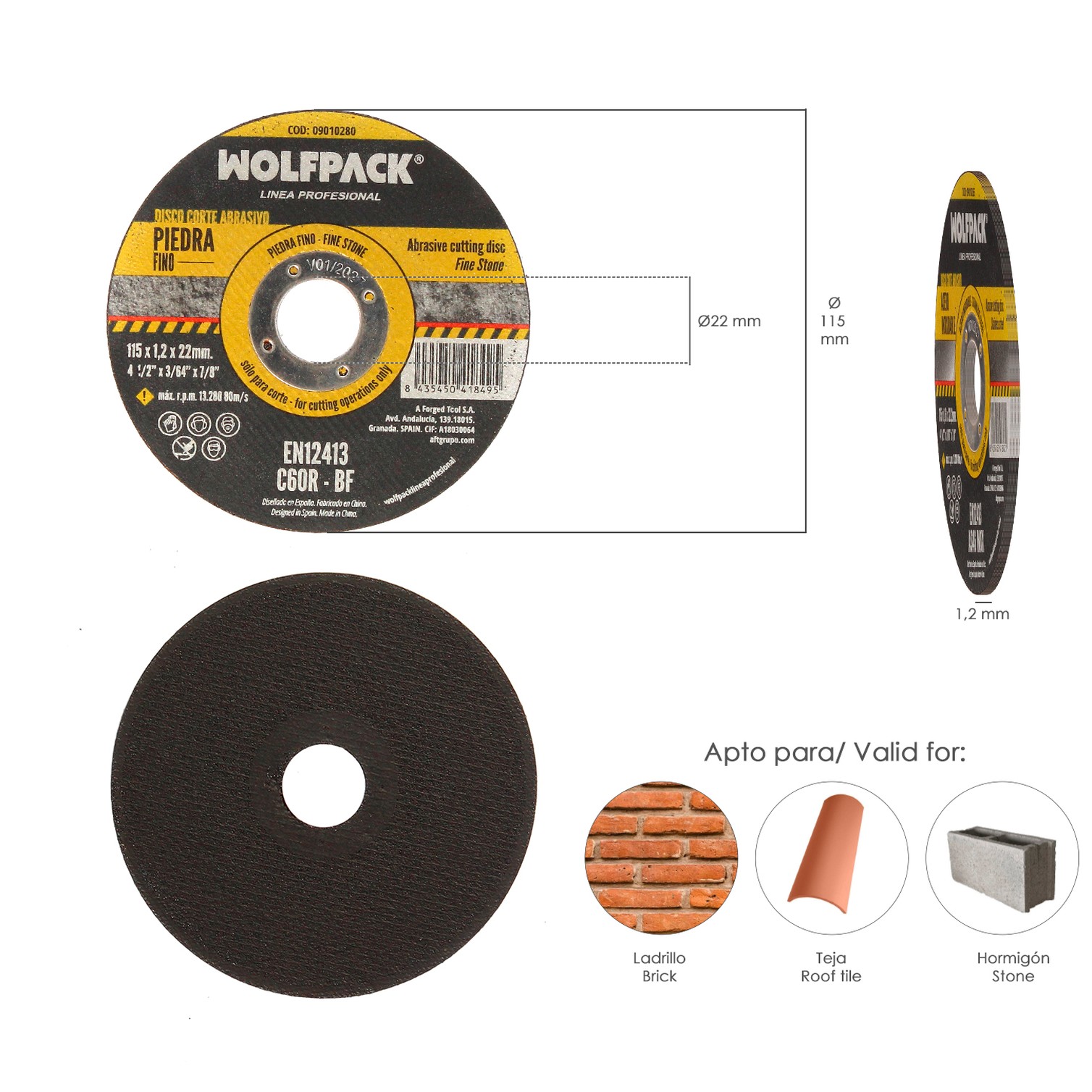 Disco Corte Abrasivo Piedra Fino Ø 115 x Ø 22 mm. Espesor 1,2 mm. Disco Radial / Amoladora Universal Con Todas Las Amoladoras.