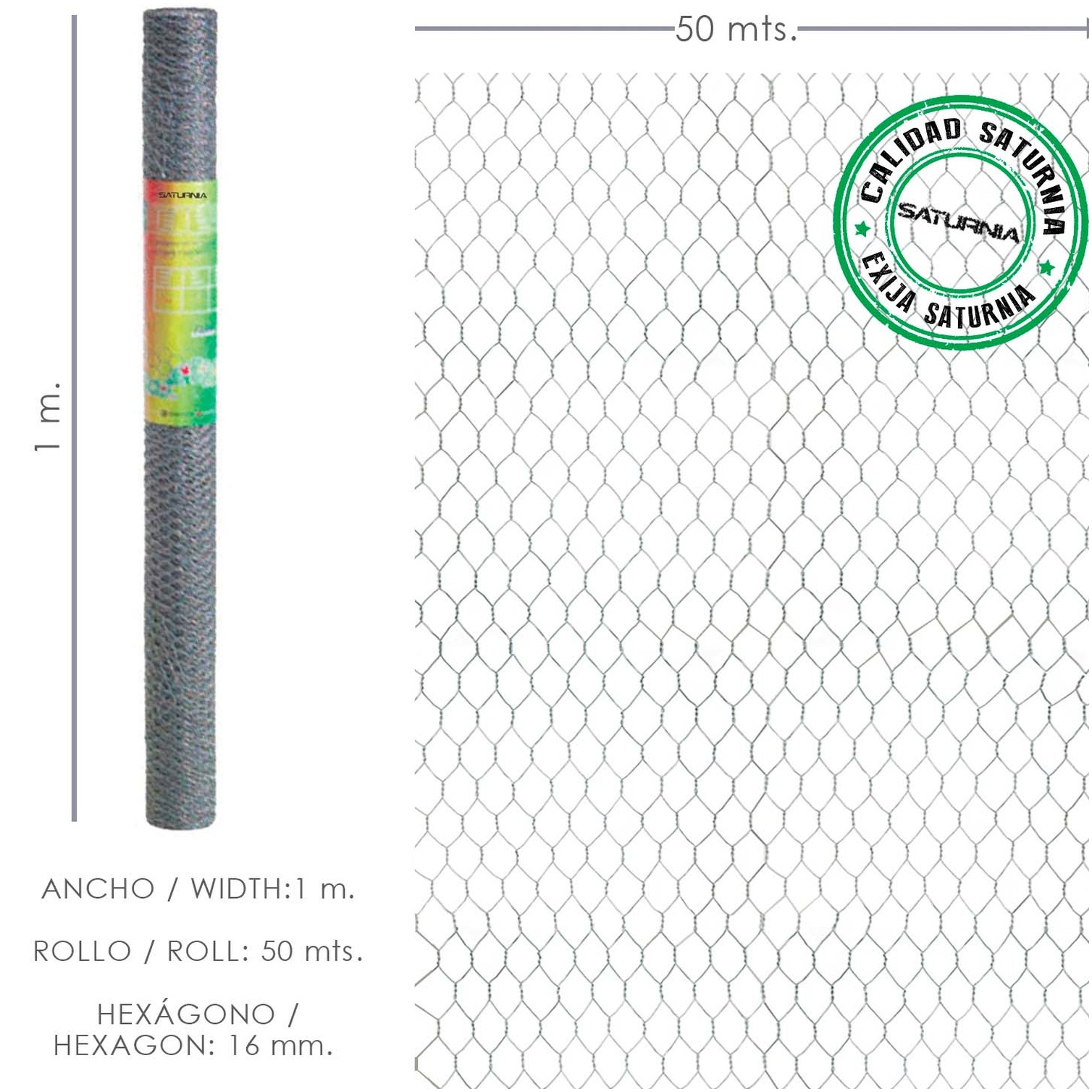 Enrejado Triple Torsion 16/ 100 cm. Rollo 50 Metros Uso Domestico
